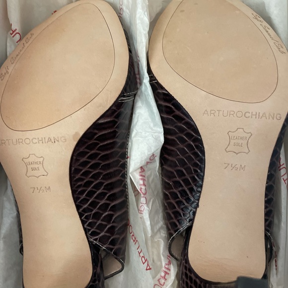 Arturo Chiang “Fudge Snake” Slingback High Heel Pumps, Peep Toe, Size 7.5M - Picture 3 of 4